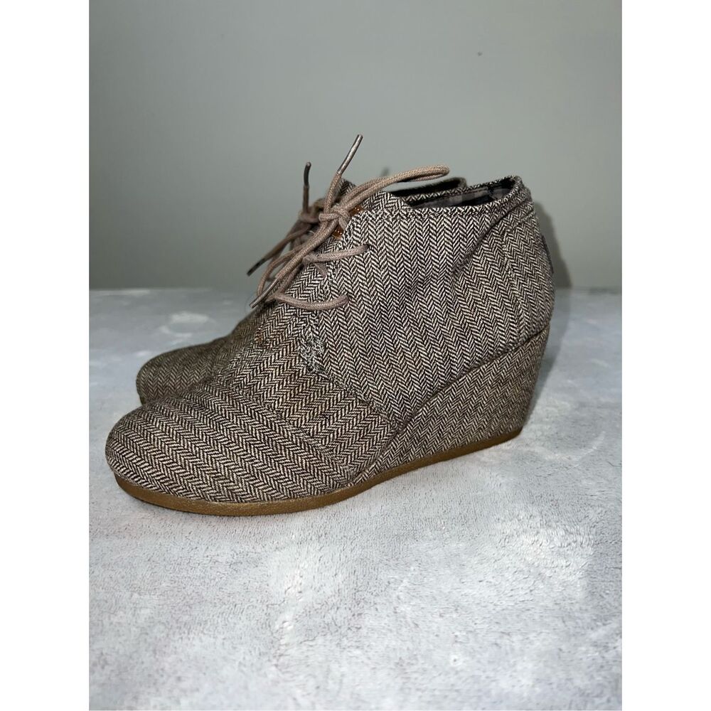 TOMS Cloth Fall Herringbone Wedge Bootie Women’s 8